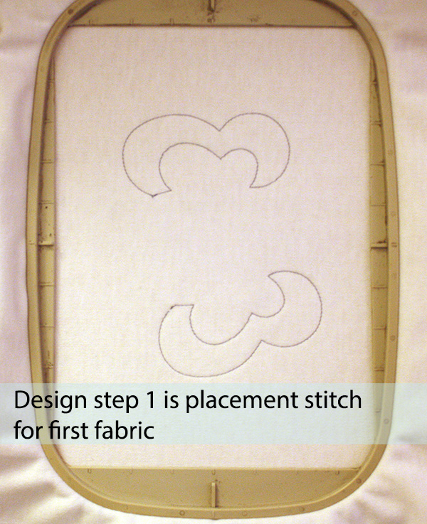 first design step is placement stitch for first fabric