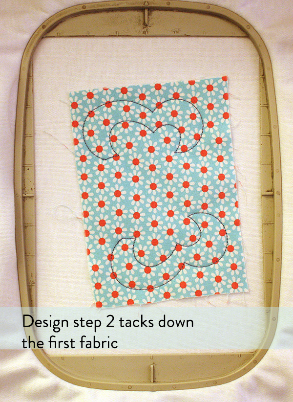 stitch tack down step to secure fabric to base item