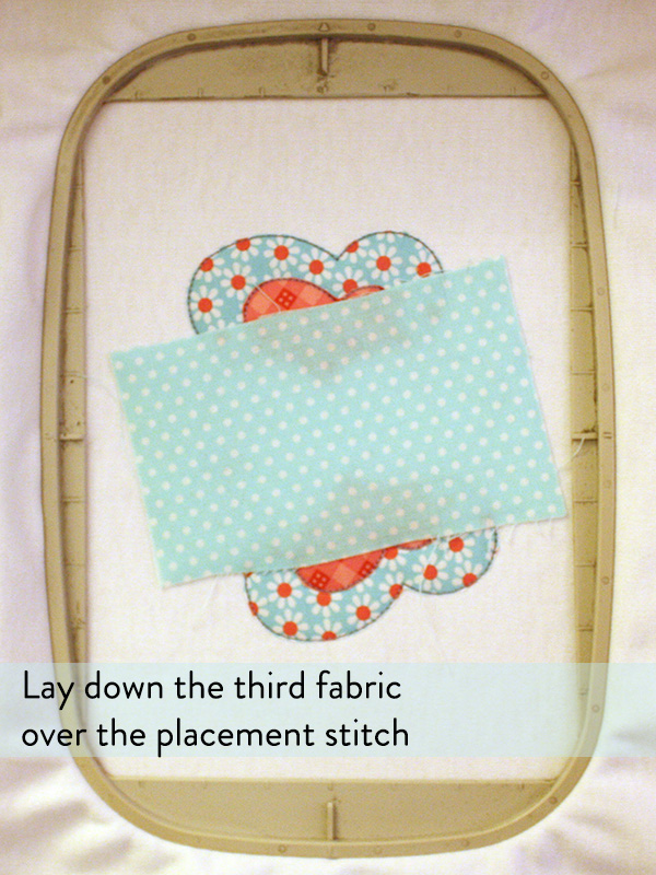 lay third fabric down over the placement lines