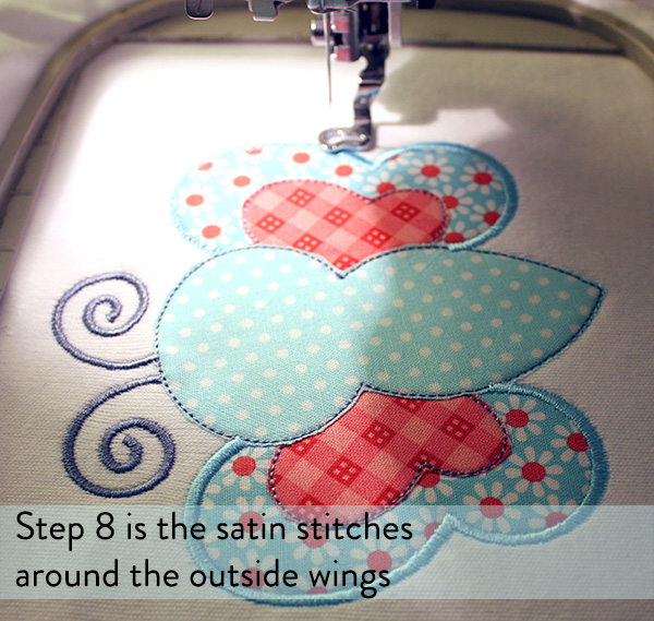 satin stitches around outer wings