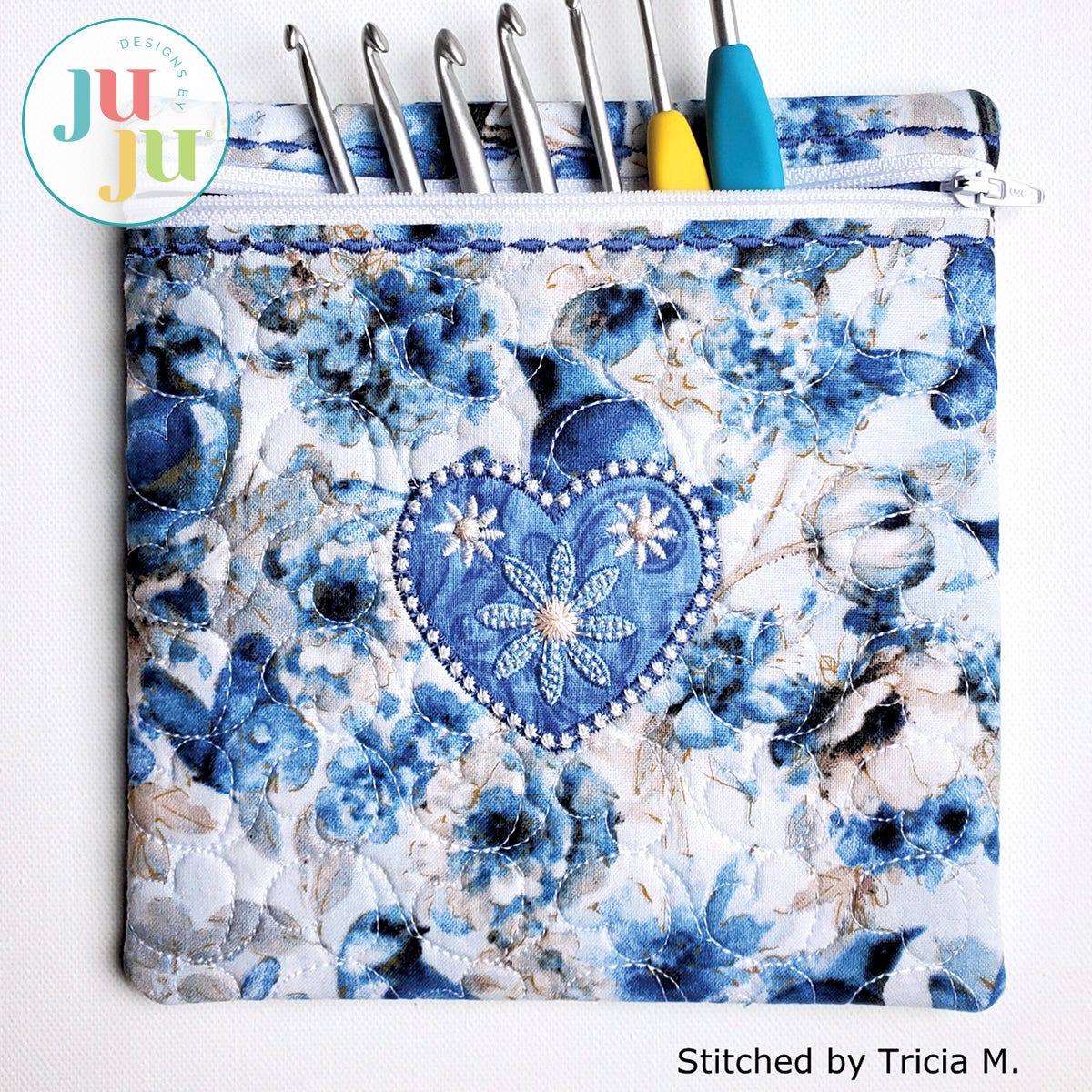 In The Hoop Daisy Heart Bag Project by Oma's Place | Machine Embroidery Designs by JuJu