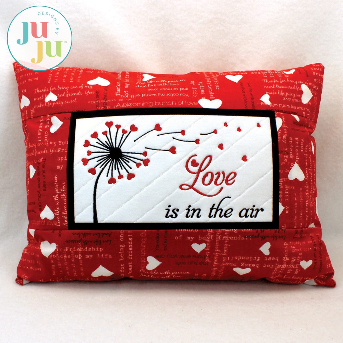 Love is in the Air Pillow by Oma's Place | Machine Embroidery Designs by JuJu