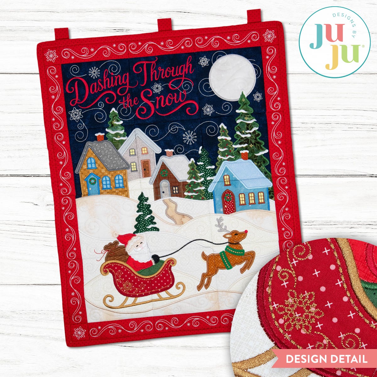 In The Hoop Dashing Through the Snow Wall Hanging Project | Machine Embroidery Designs by JuJu