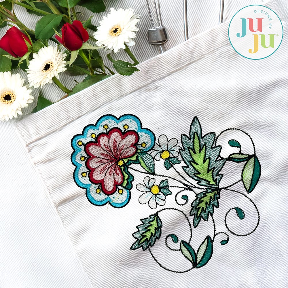 Jacobean Flower 1 Embroidery Design | Machine Embroidery Designs by JuJu