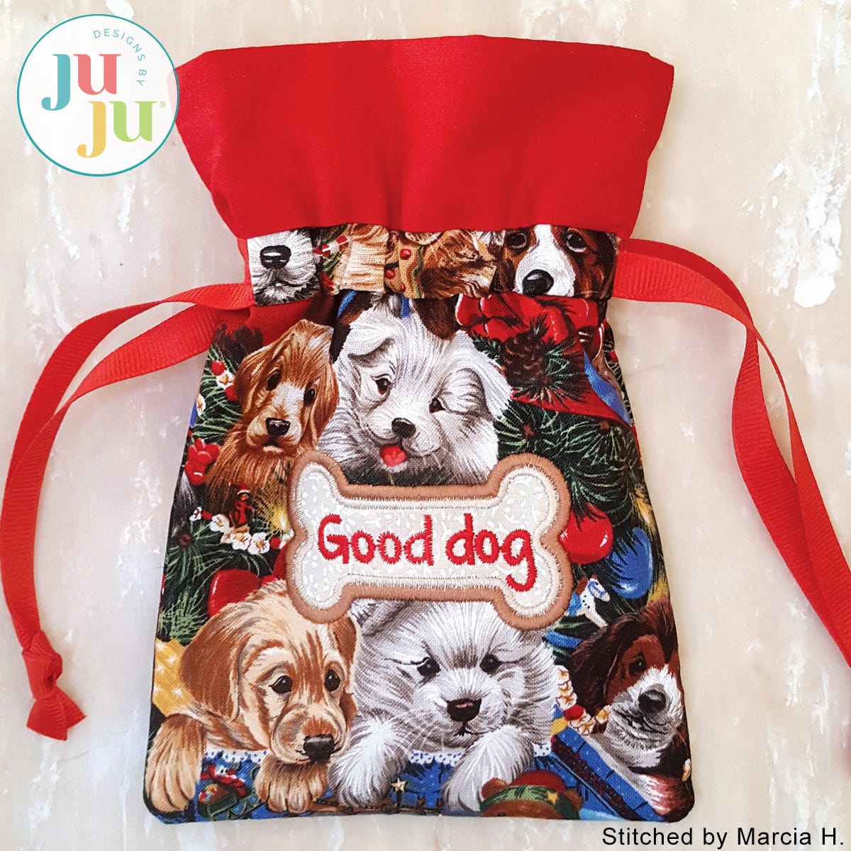 Drawstring Dog Treat Bag by Oma's Place | Machine Embroidery Designs by JuJu