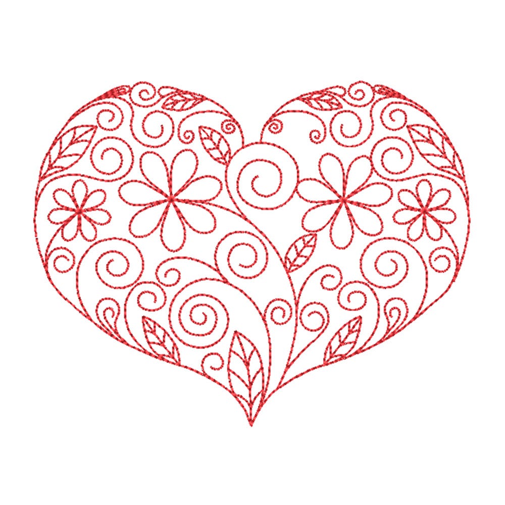 FREE Redwork Scroll Heart Embroidery Design | Machine Embroidery Designs by JuJu