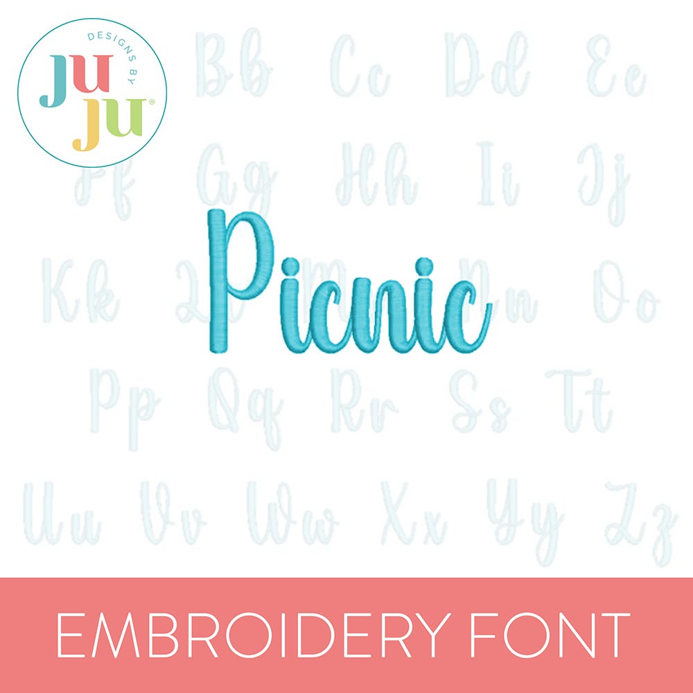 Picnic Embroidery Font | Machine Embroidery Designs by JuJu