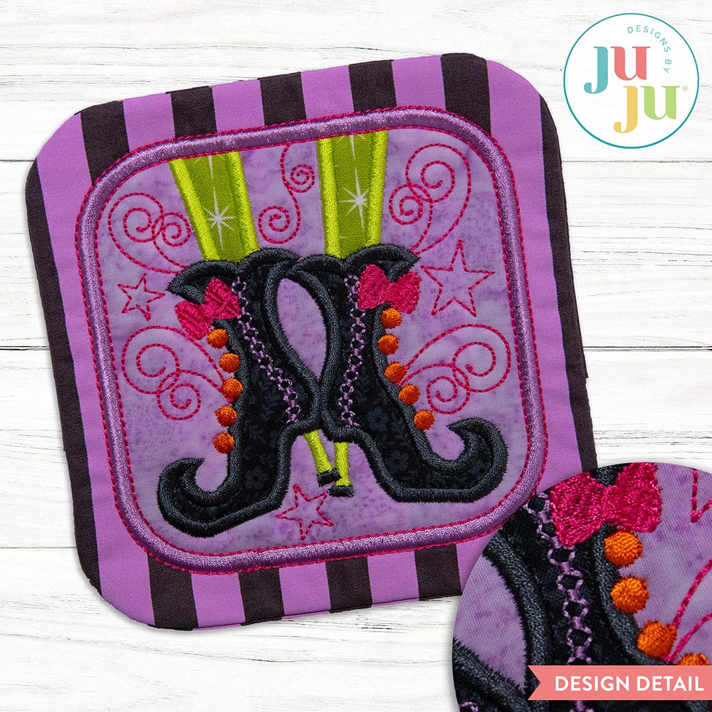 In The Hoop Witch Feet Coaster Project | Machine Embroidery Designs by JuJu