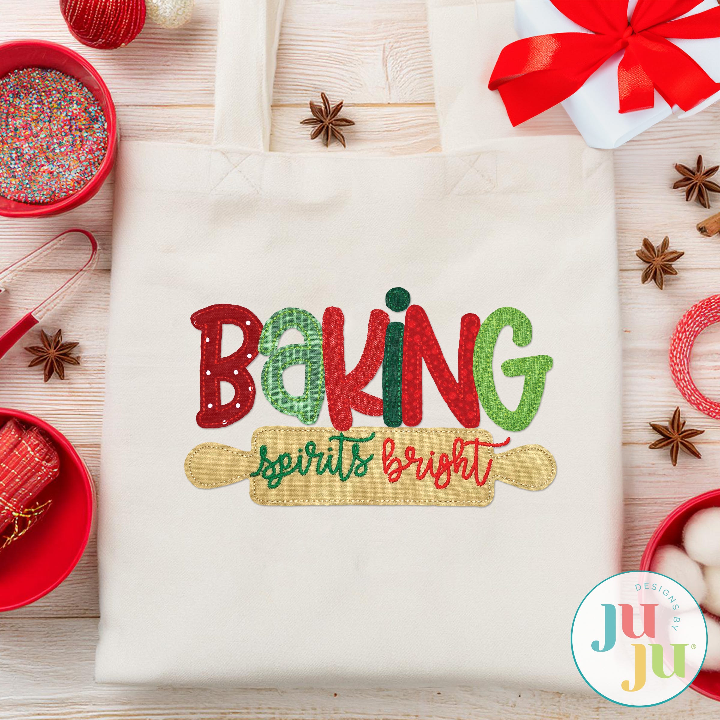 Joyful Christmas Applique Bean Stitch 1 Embroidery Set | Machine Embroidery Designs by JuJu