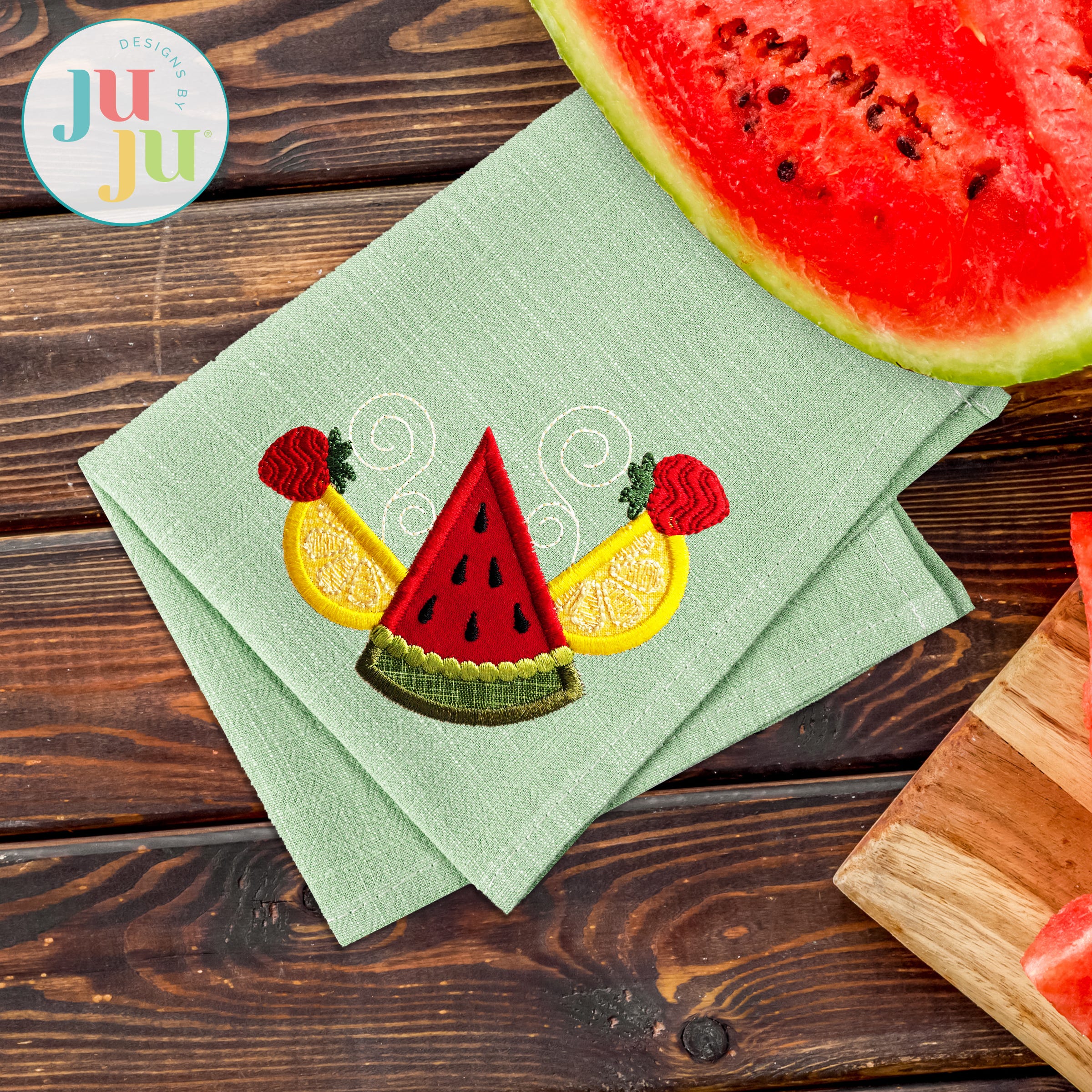 Summer Fruit Corner Embroidery Design | Machine Embroidery Designs by JuJu