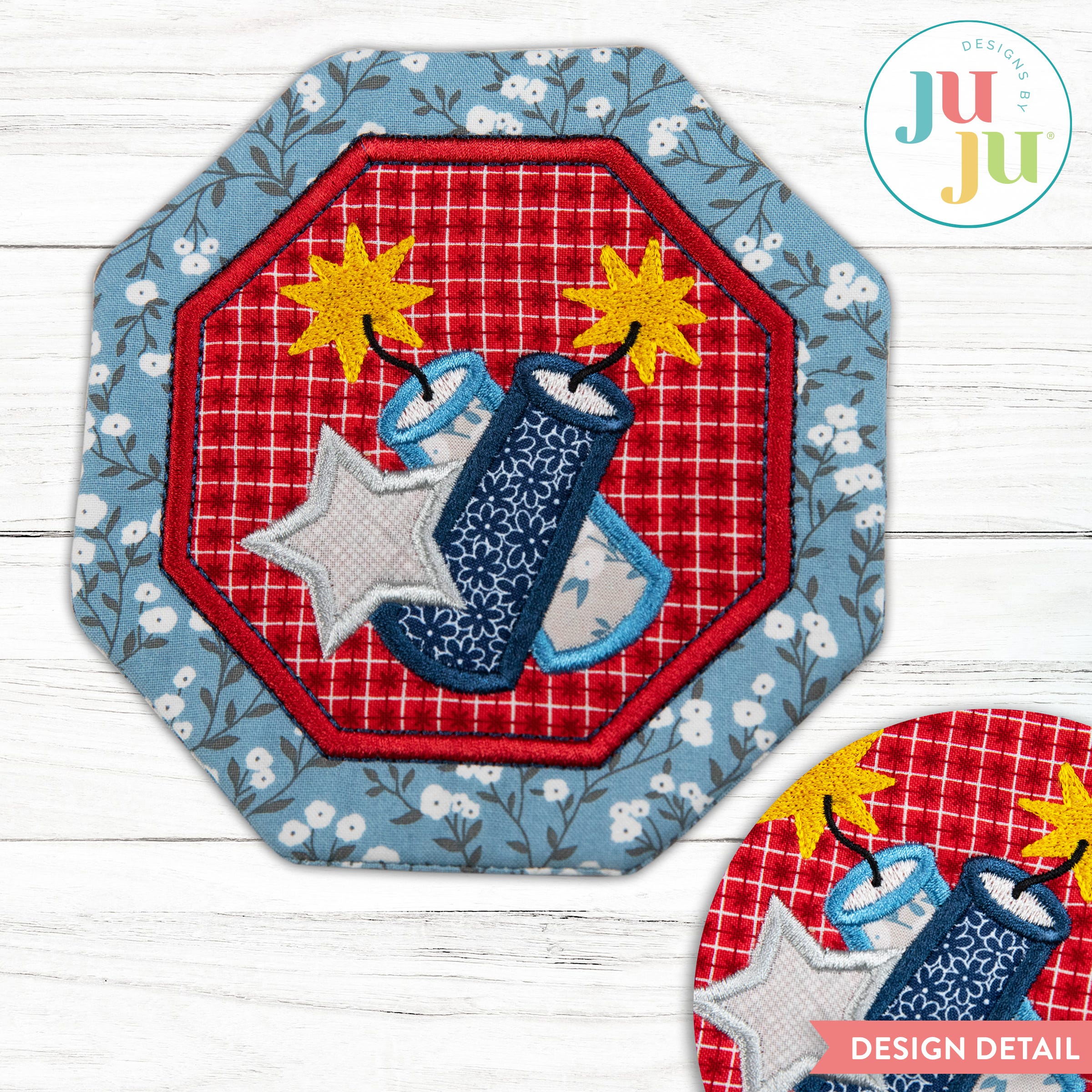 In The Hoop Fireworks Coaster Project | Machine Embroidery Designs by JuJu