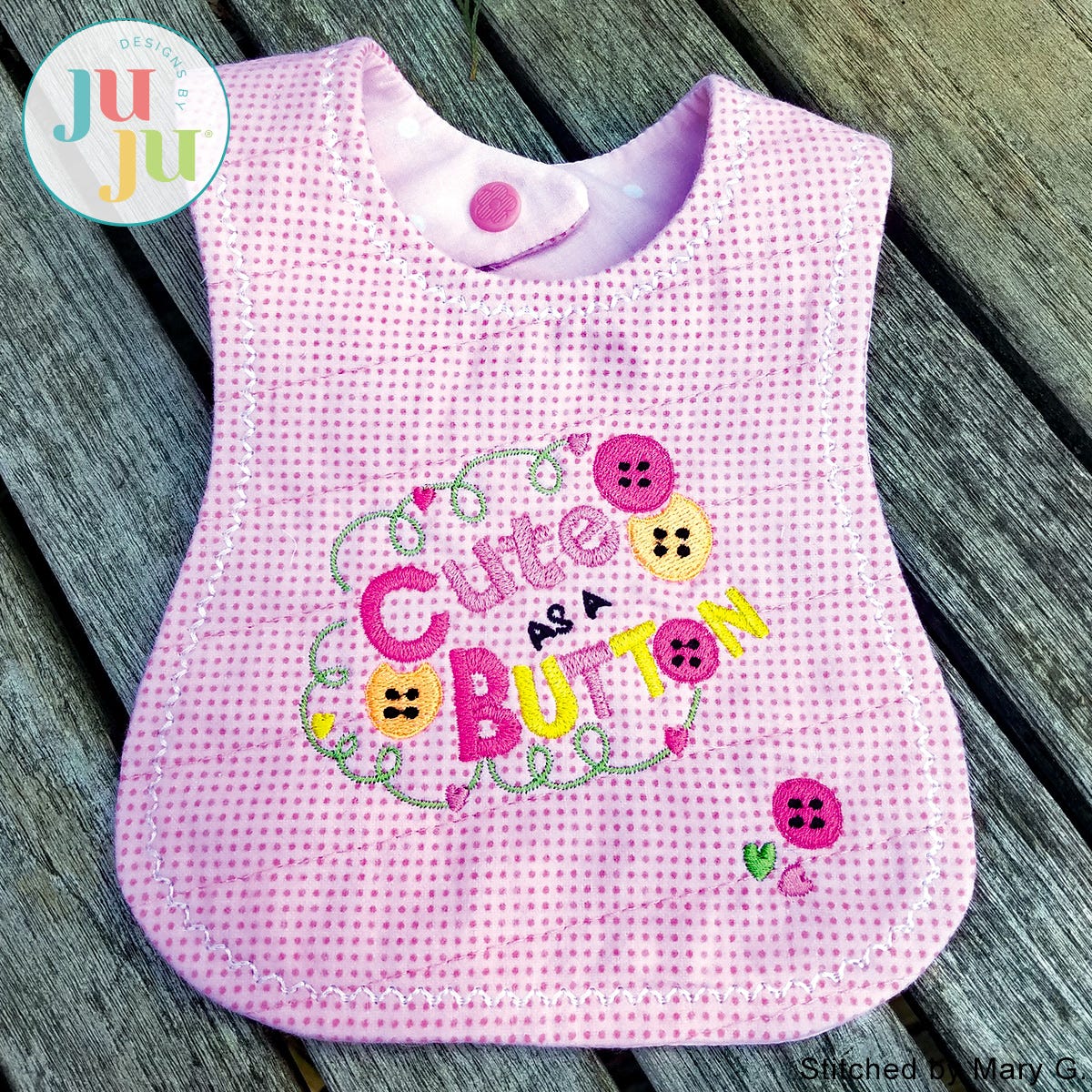 In The Hoop Cute Button Bibs Project by Oma's Place | Machine Embroidery Designs by JuJu
