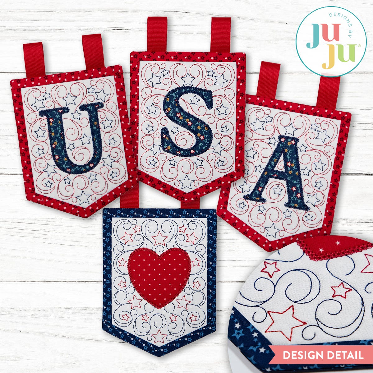 In The Hoop Elegant Patriotic USA Bunting Project | Machine Embroidery Designs by JuJu