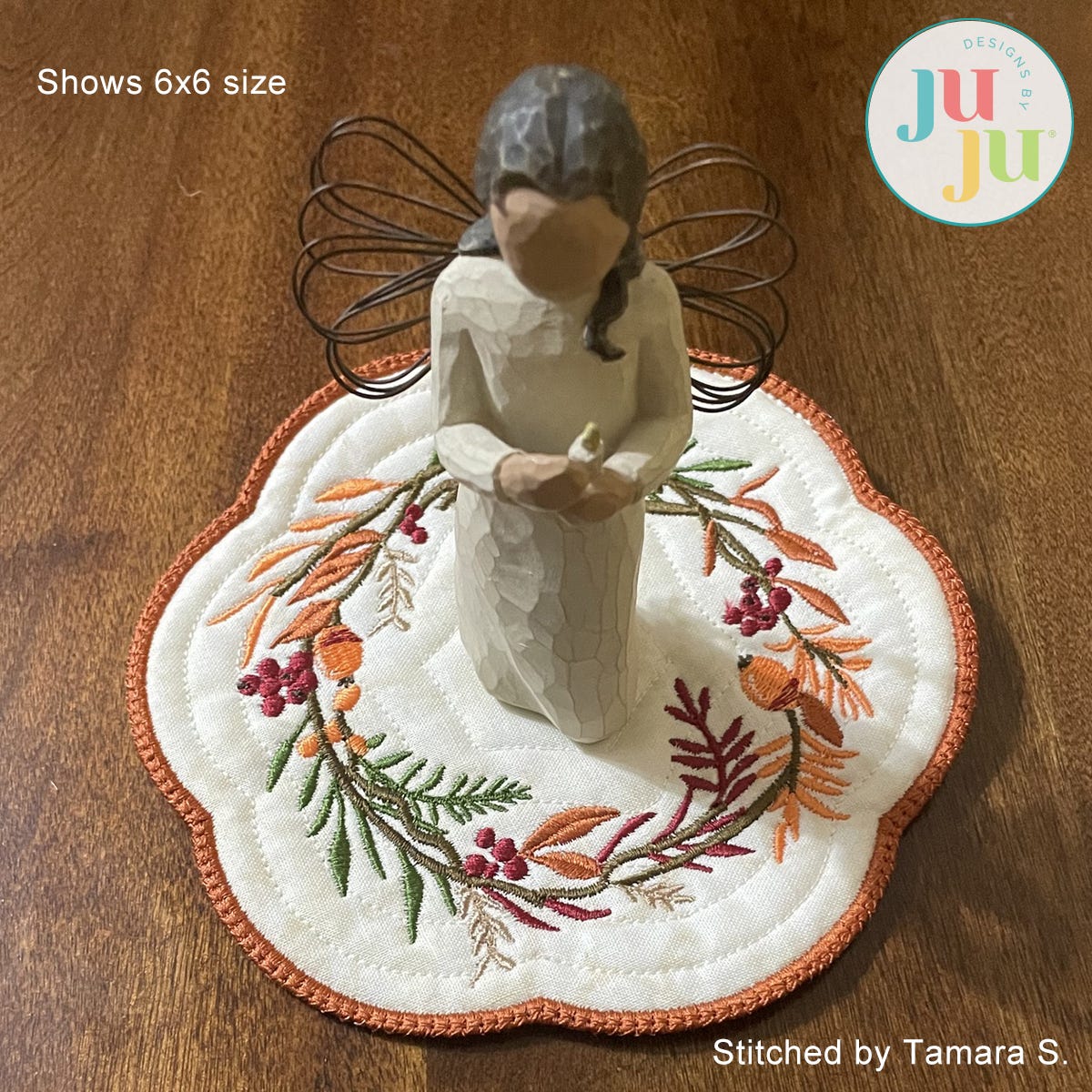 In The Hoop Fall Wreath Candle Mat Project by Oma's Place