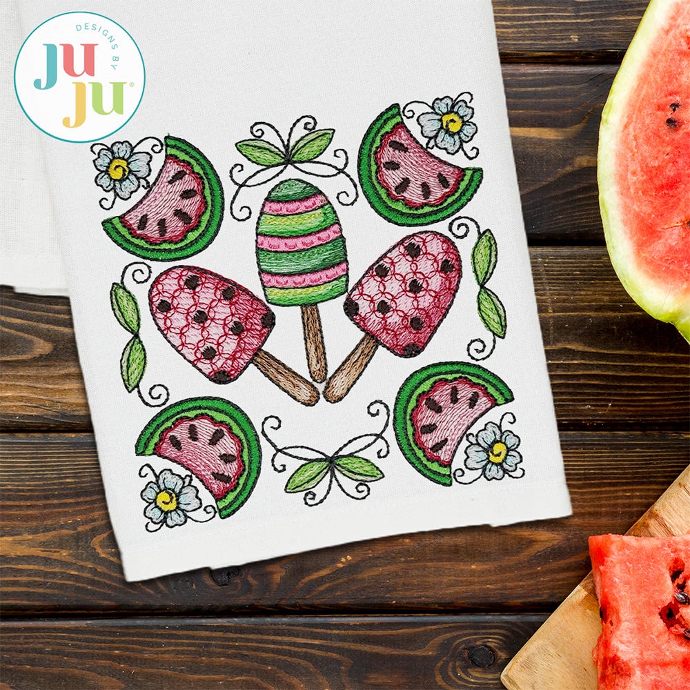 Watermelon Treats Embroidery Design | Machine Embroidery Designs by JuJu