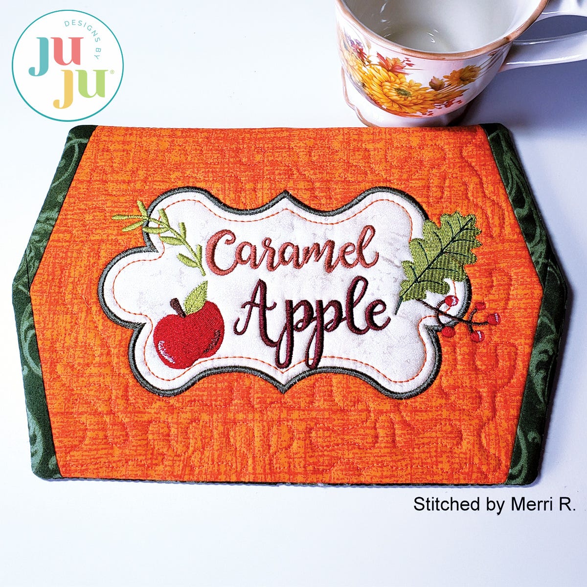 In The Hoop Apple Mini Placemat Project by Oma's Place | Machine Embroidery Designs by JuJu