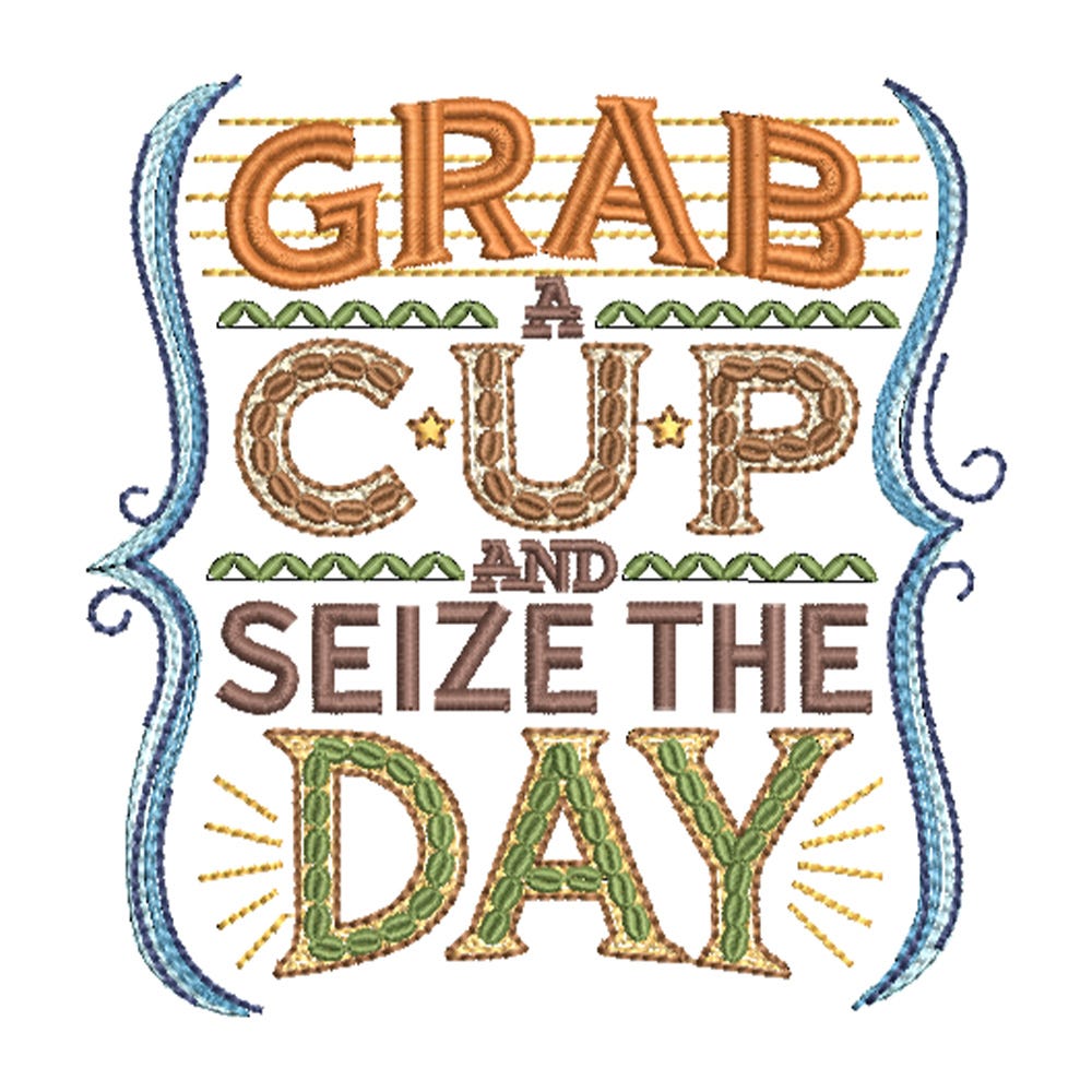 FREE Seize the Day Coffee Word Art Embroidery Design | Machine Embroidery Designs by JuJu