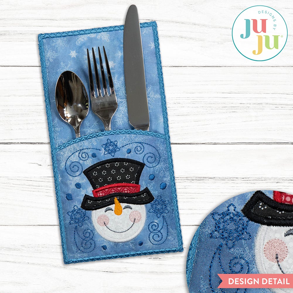 In the Hoop Snowman Utensil Holder Project | Machine Embroidery Designs by JuJu