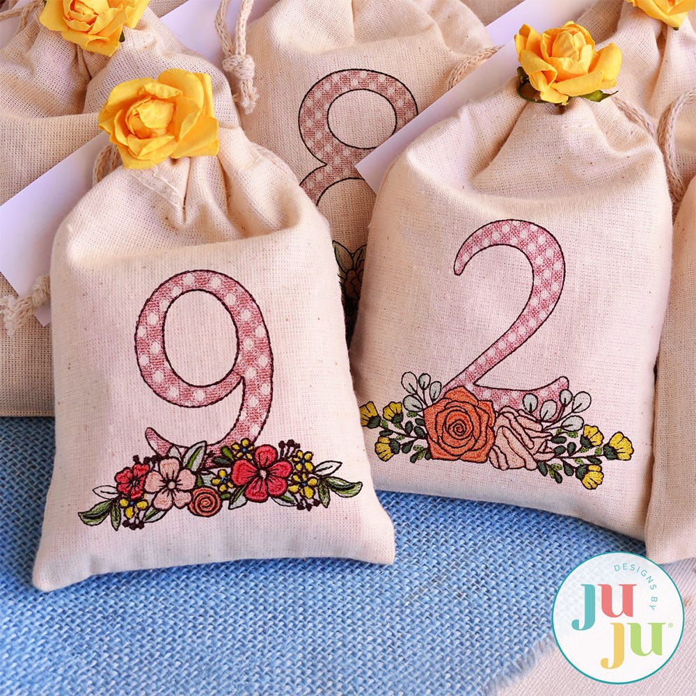 Floral Bouquet Numbers Embroidery Font | Machine Embroidery Designs by JuJu