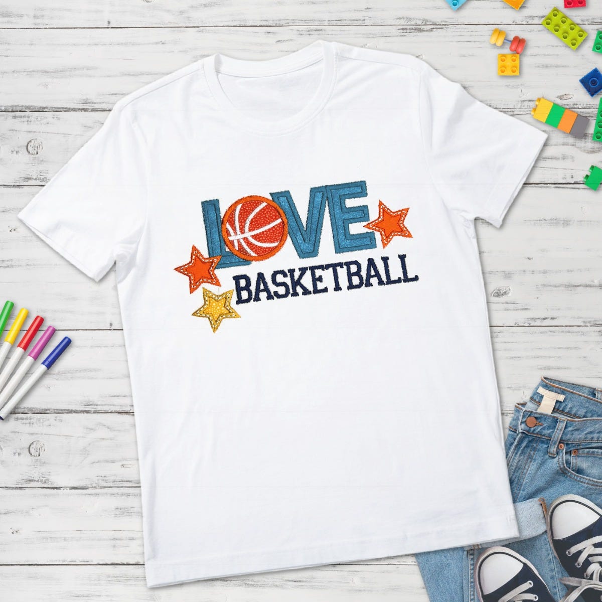 Love Basketball With Stars Applique | Machine Embroidery Designs by JuJu