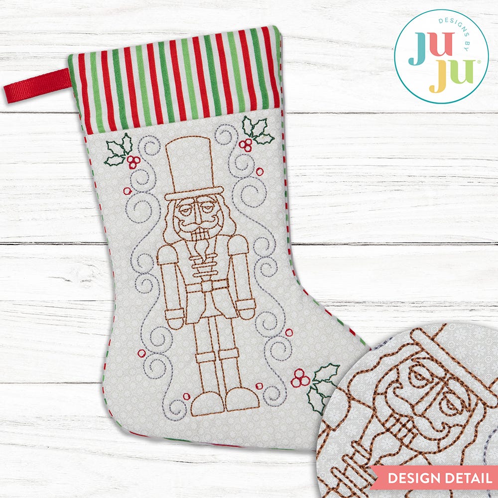 In The Hoop Nutcracker Stocking Set Project | Machine Embroidery Designs by JuJu