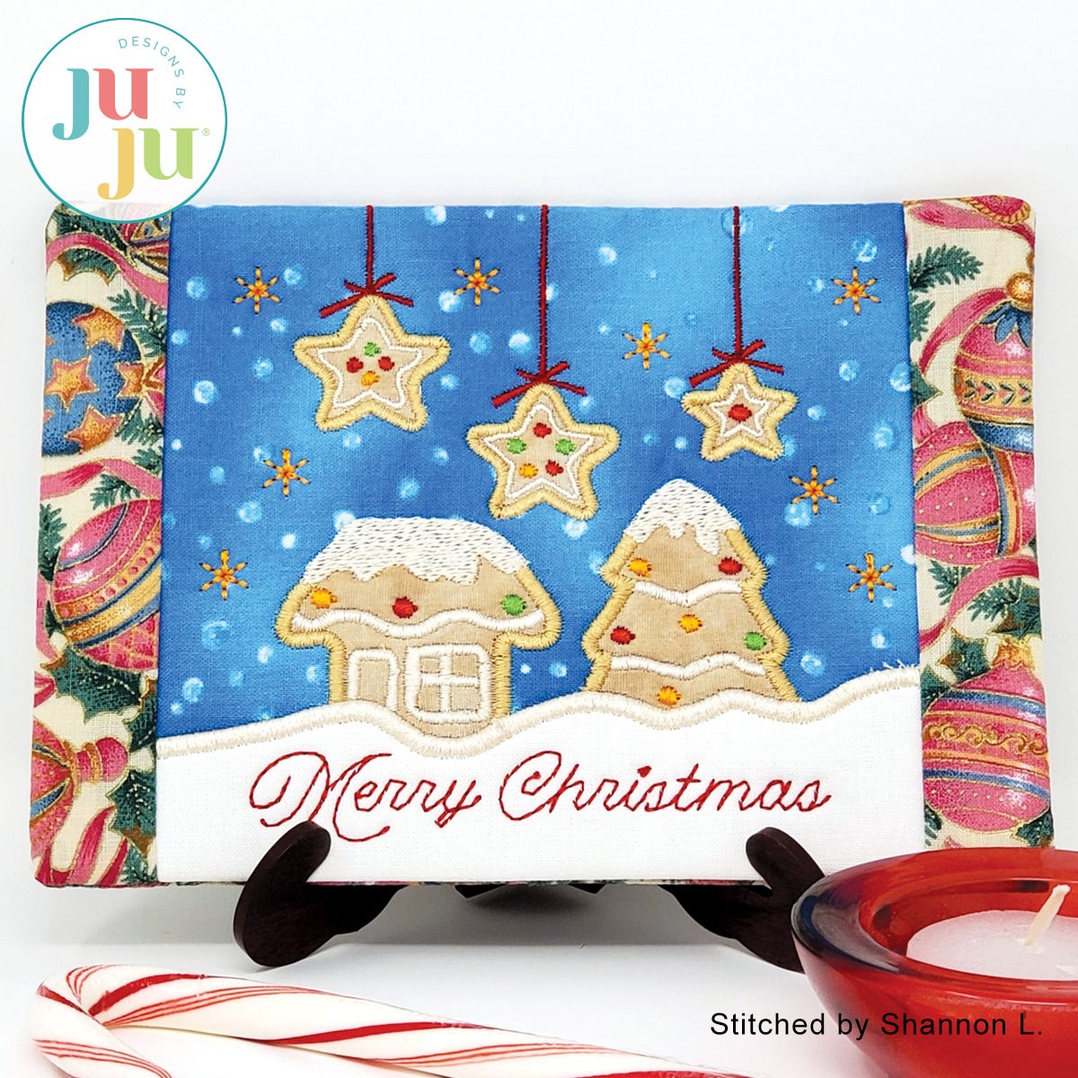 Gingerbread Winter Mug Rug by Oma's Place | Machine Embroidery Designs by JuJu