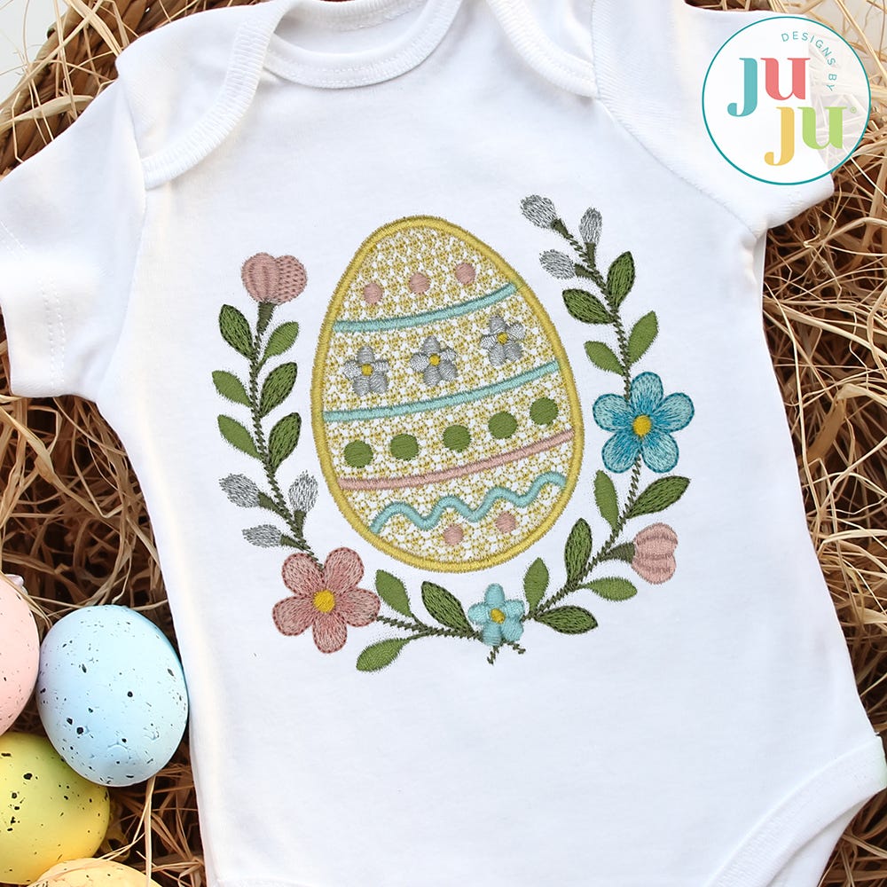 Easter Laurel Egg Embroidery Design | Machine Embroidery Designs by JuJu