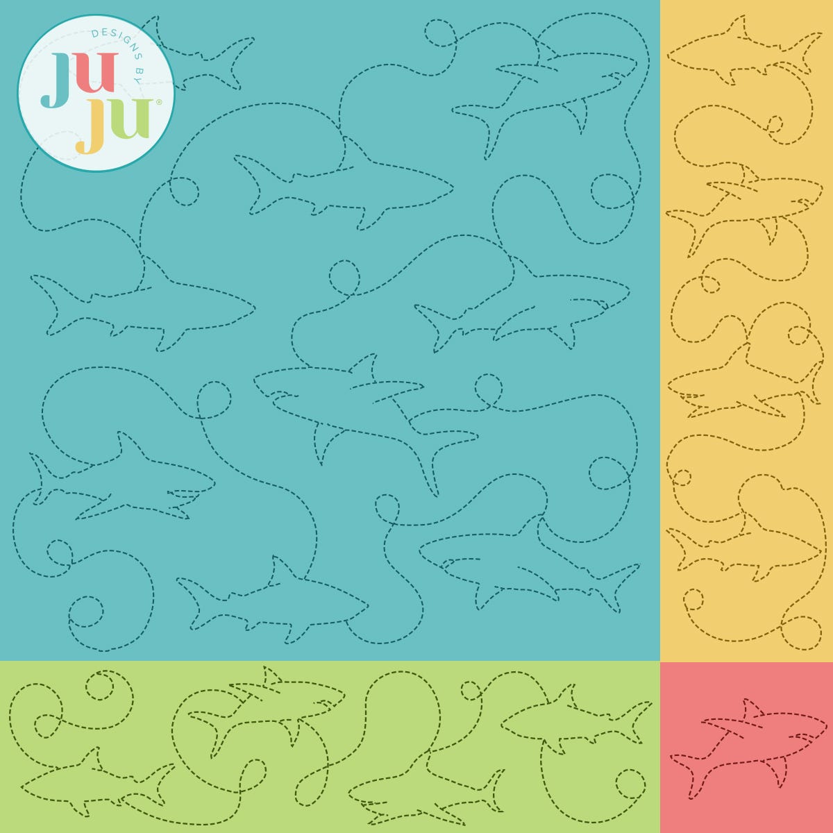 Sharks Quilting Backdrops Design | Machine Embroidery Designs by JuJu