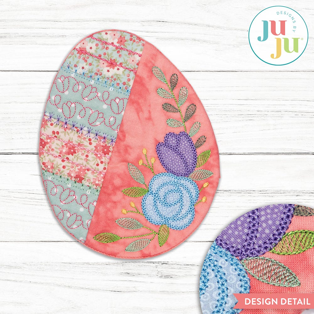 In The Hoop Easter Egg Mug Rug Project | Machine Embroidery Designs by JuJu