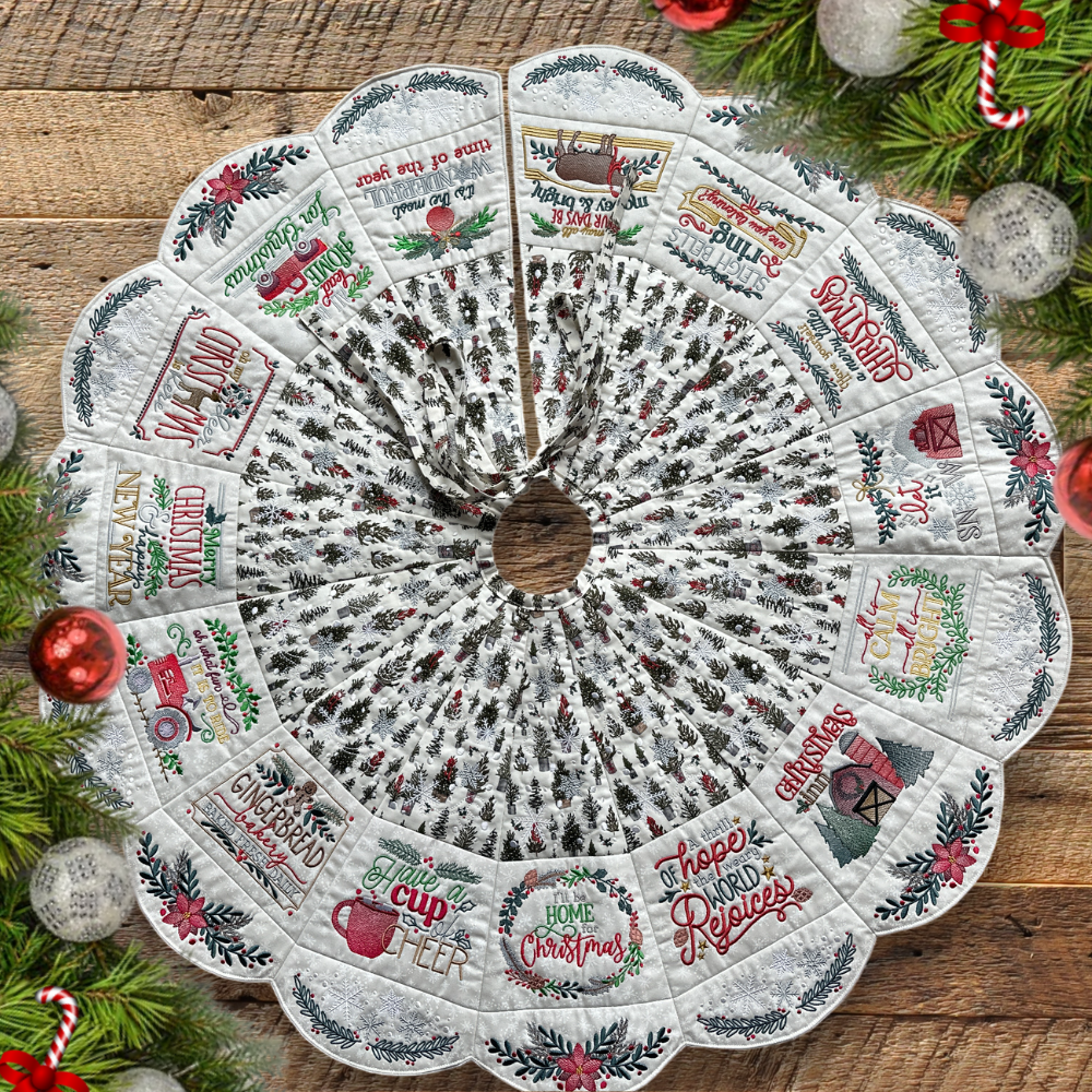 ITH Farmhouse Christmas Tree Skirt | Machine Embroidery Designs by JuJu