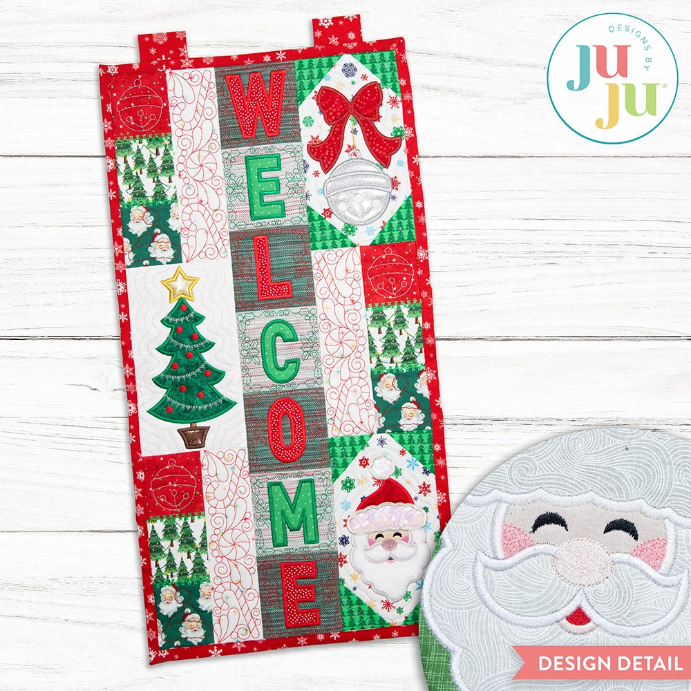 In The Hoop Christmas Welcome Wall Hanging Project | Machine Embroidery Designs by JuJu