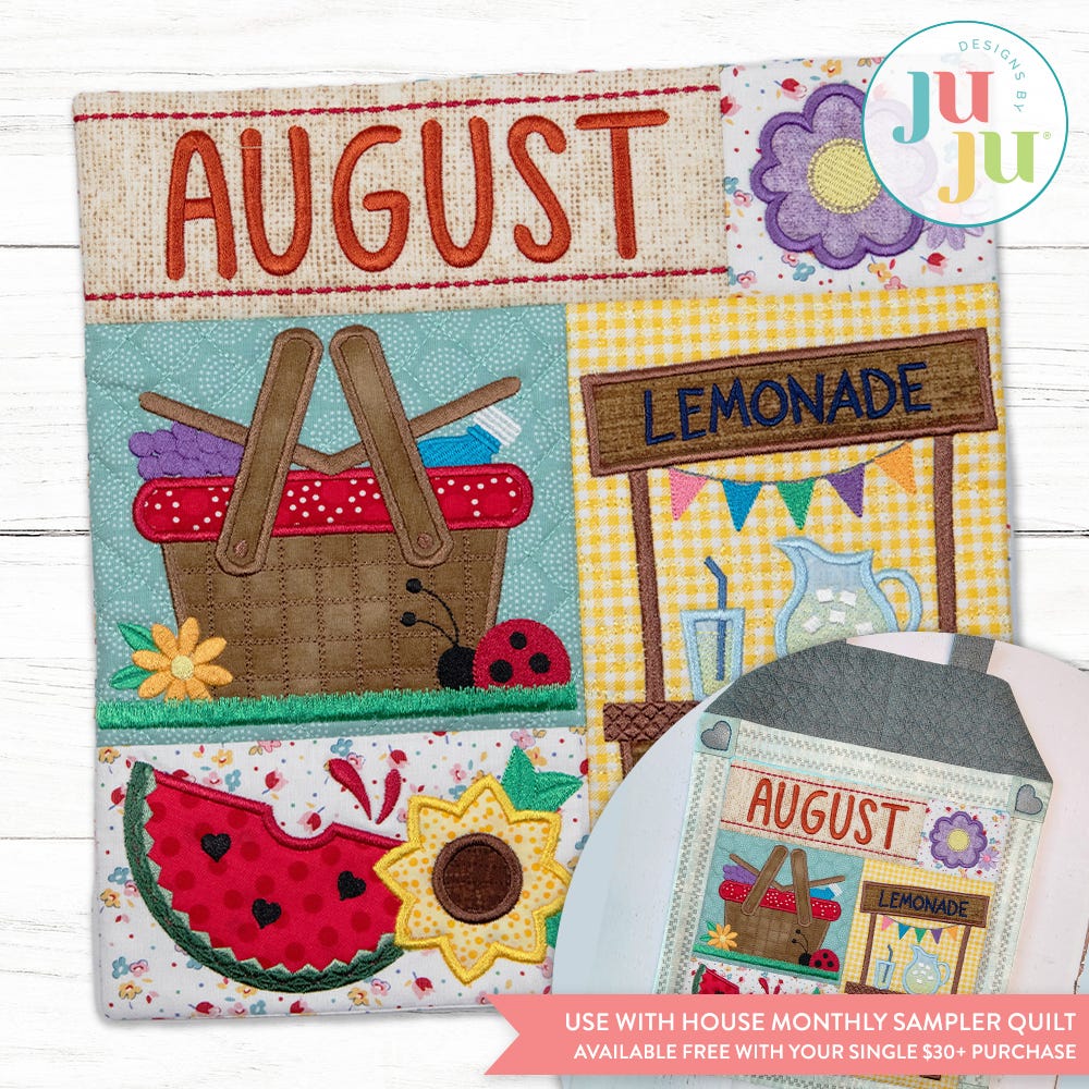 In The Hoop August Mini Sampler Quilt Project | Machine Embroidery Designs by JuJu