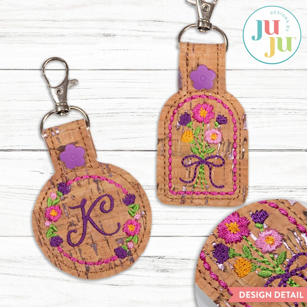 In The Hoop Floral Key Fobs Project | Machine Embroidery Designs by JuJu