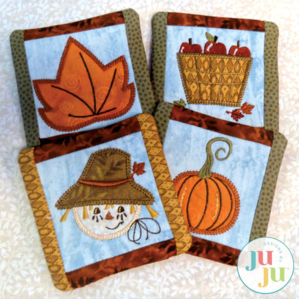 In The Hoop Fall Coasters Project by Oma's Place | Machine Embroidery Designs by JuJu