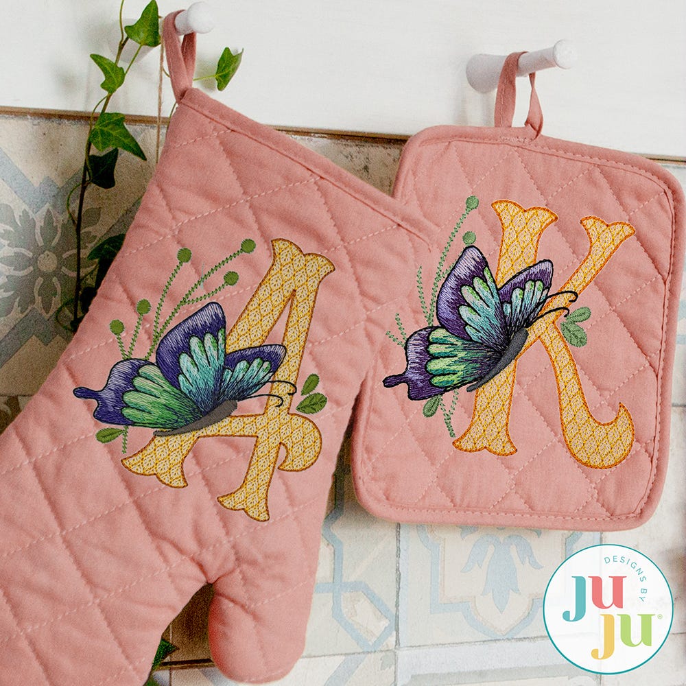 Elegant Butterfly Monogram Embroidery Font | Machine Embroidery Designs by JuJu