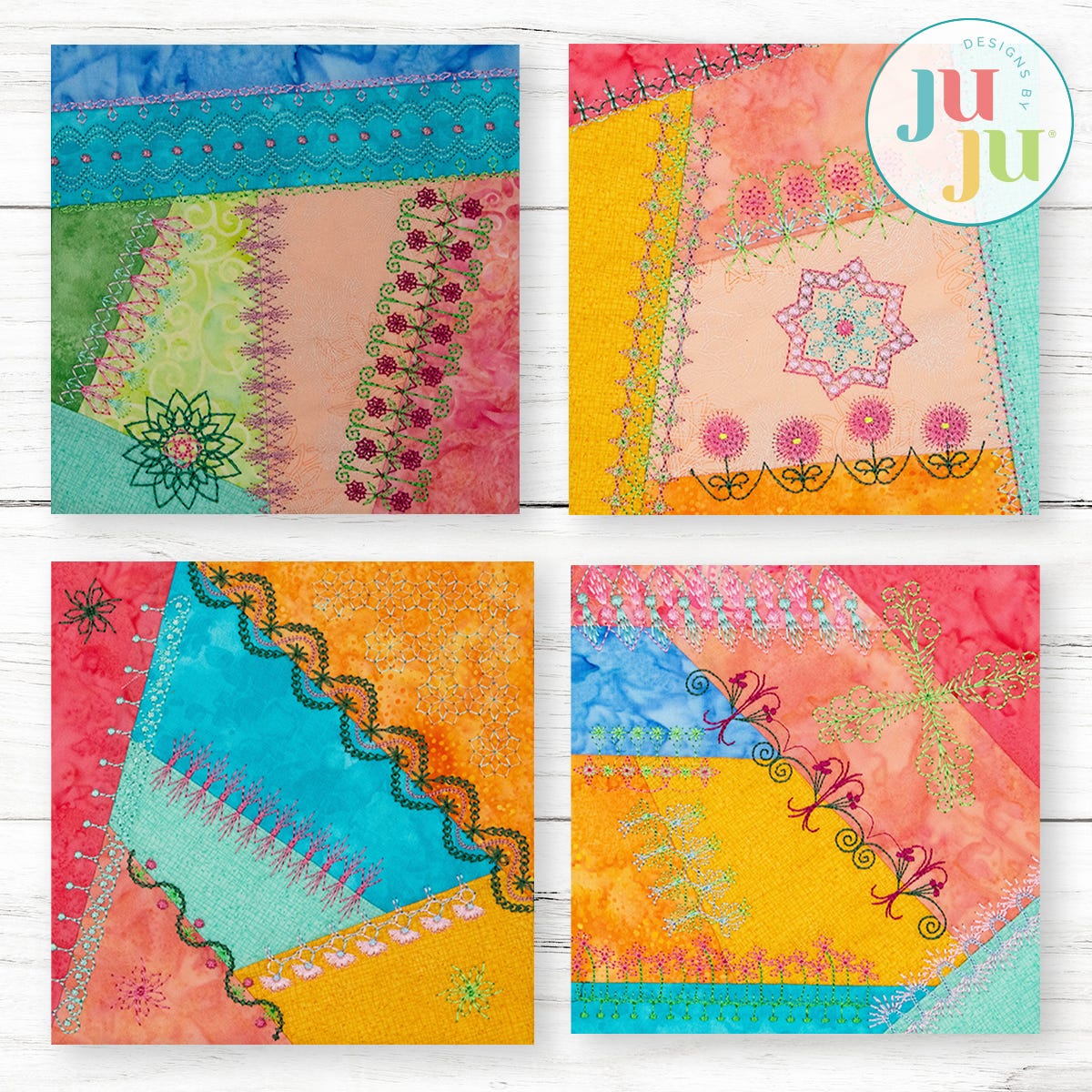 In The Hoop Crazy Patch Blocks Project Series 5 Set 5 | Machine Embroidery Designs by JuJu