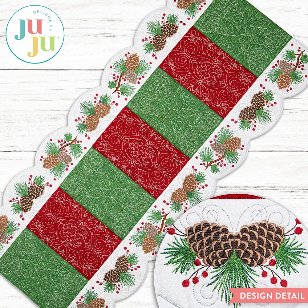 In The Hoop Elegant Pinecone Table Runner Project | Machine Embroidery Designs by JuJu