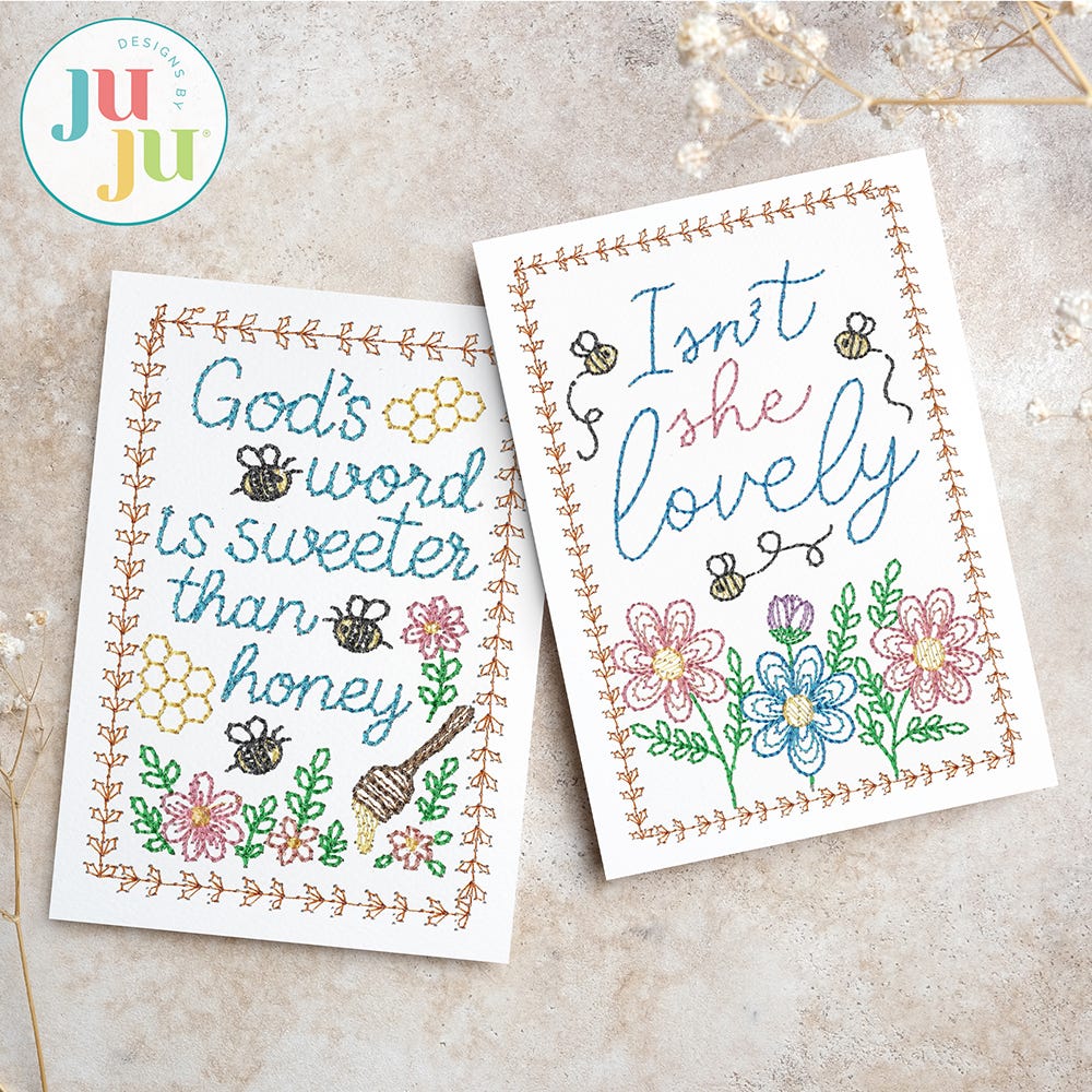 Bee Greeting Cards Embroidery Design Set 1 | Machine Embroidery Designs by JuJu