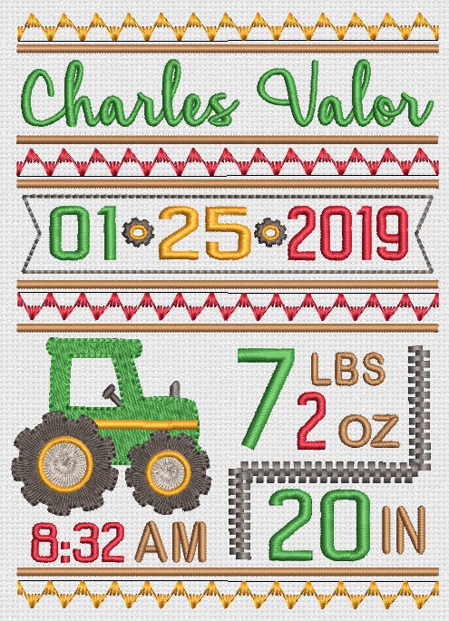 Tractor Birth Announcement Template Machine Embroidery Designs by JuJu