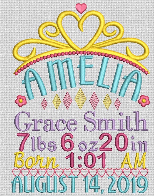 Princess Birth Announcement Template Machine Embroidery Designs by JuJu