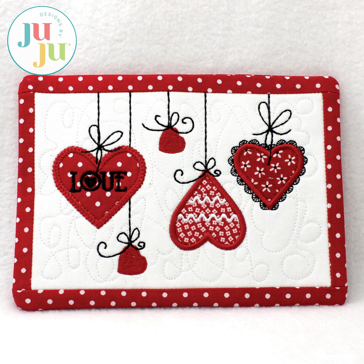 Hearts Mug Rug by Oma's Place | Machine Embroidery Designs by JuJu