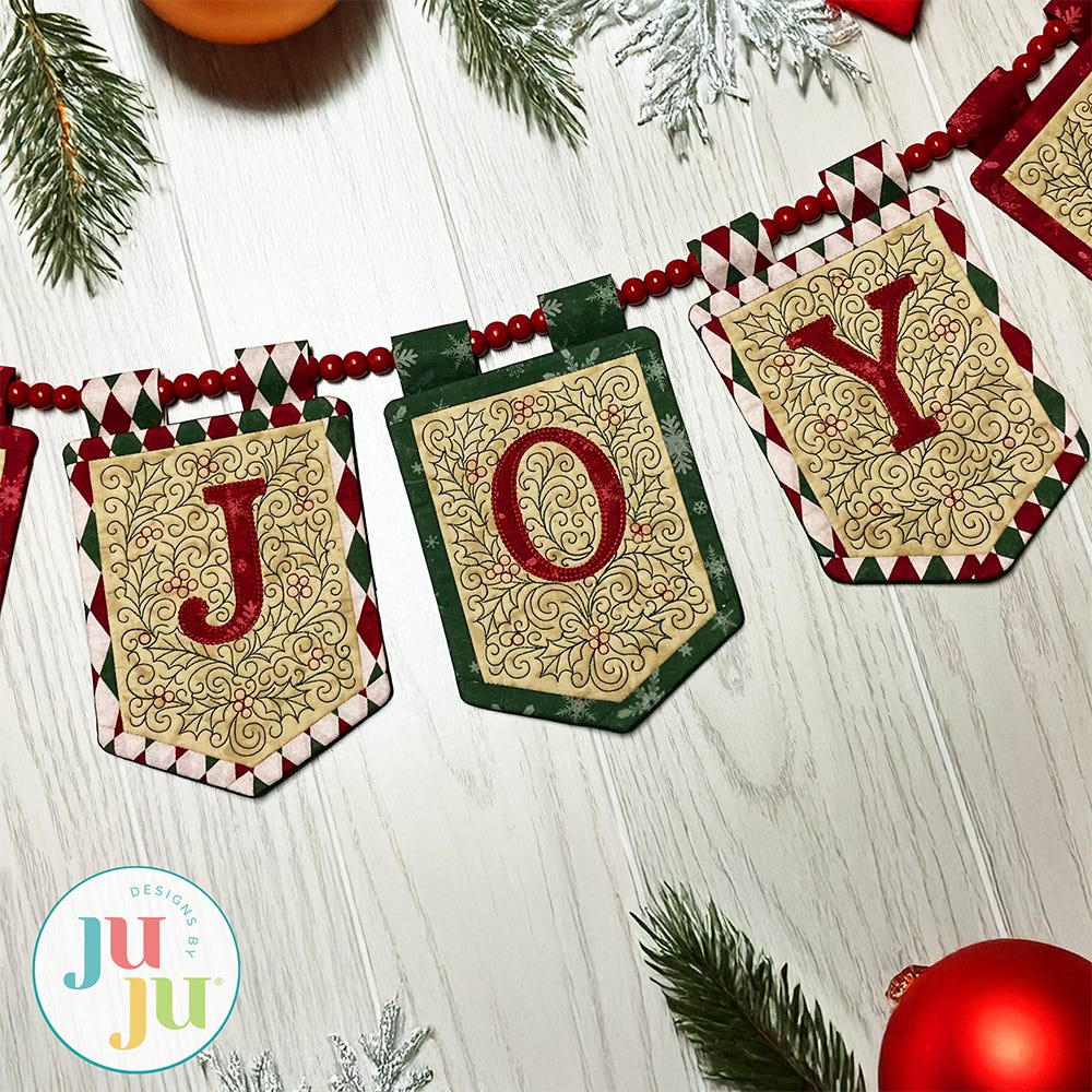 In The Hoop Elegant Holly Joy Christmas Buntings Project | Machine Embroidery Designs by JuJu