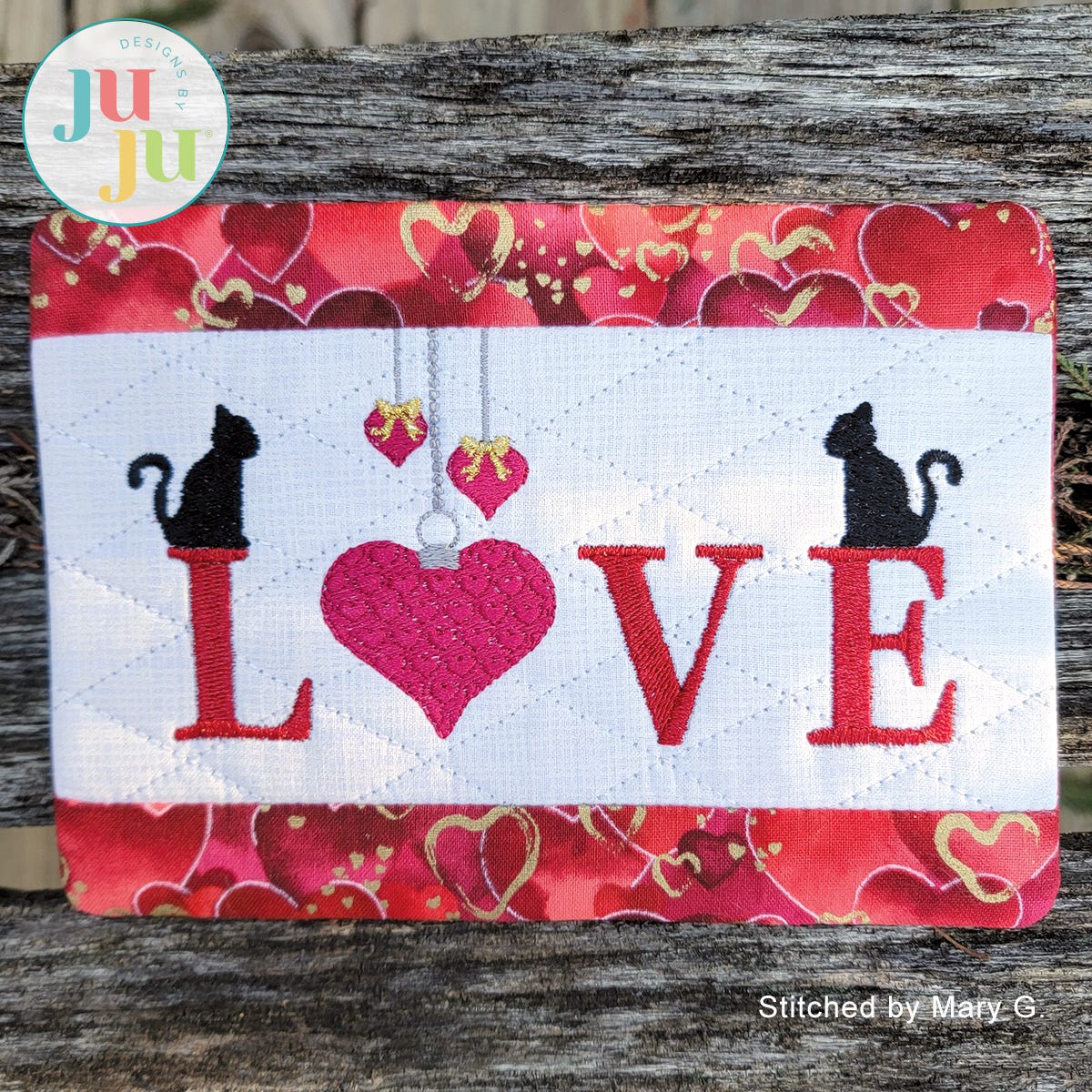  Love Cats Mug Rug by Oma's Place | Machine Embroidery Designs by JuJu