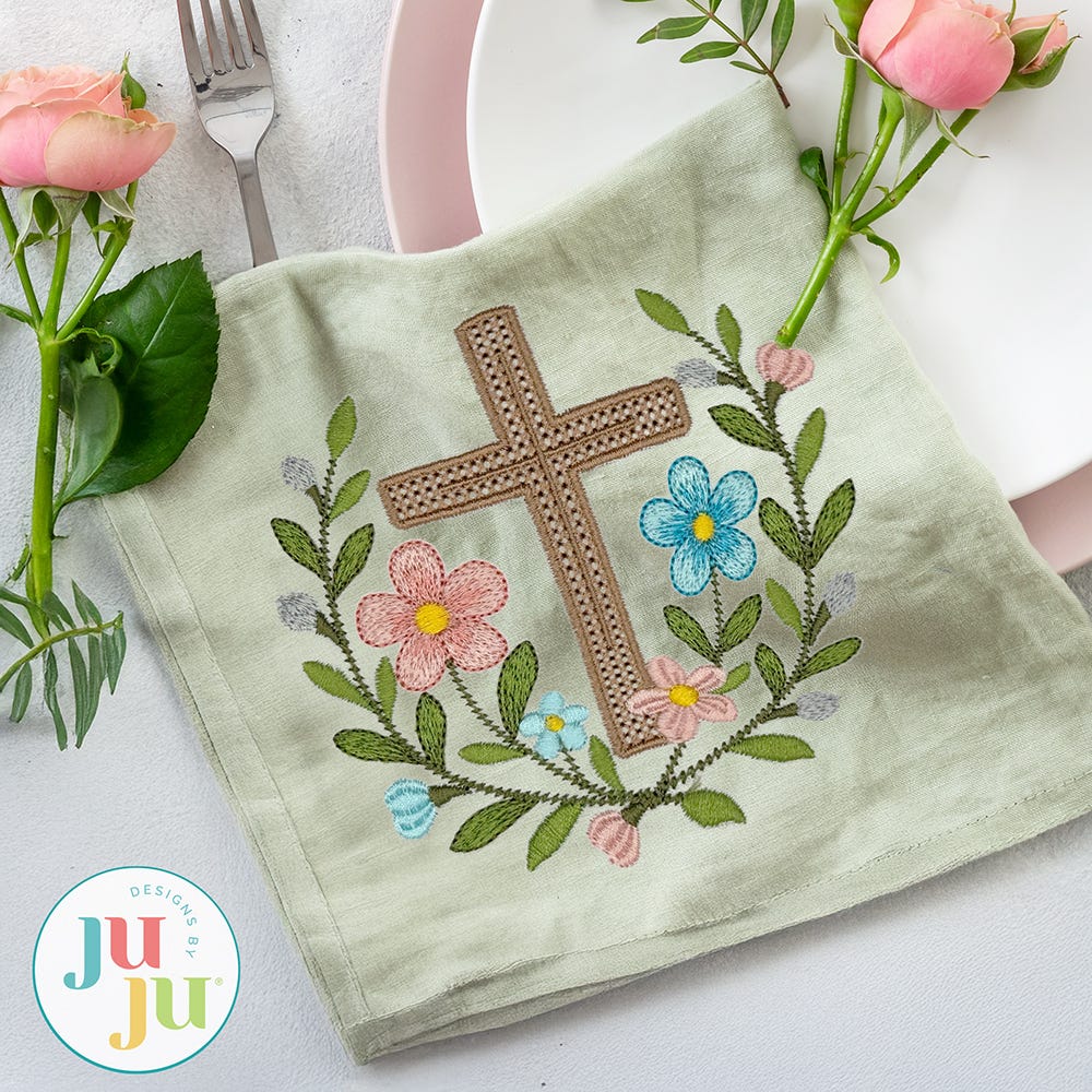 Easter Laurel Cross Embroidery Design | Machine Embroidery Designs by JuJu
