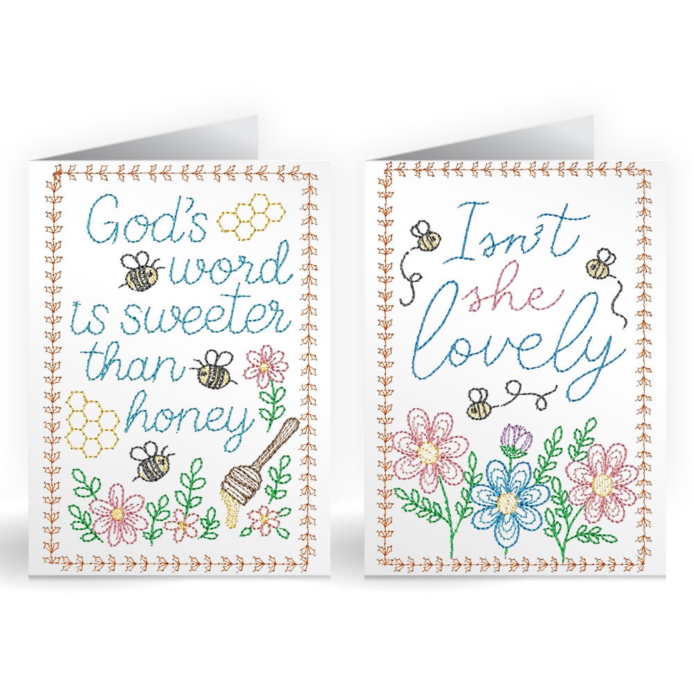 Bee Greeting Cards Embroidery Design Set 1 | Machine Embroidery Designs by JuJu