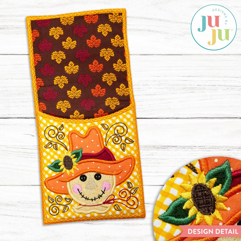 In The Hoop Scarecrow Utensil Holder Project | Machine Embroidery Designs by JuJu