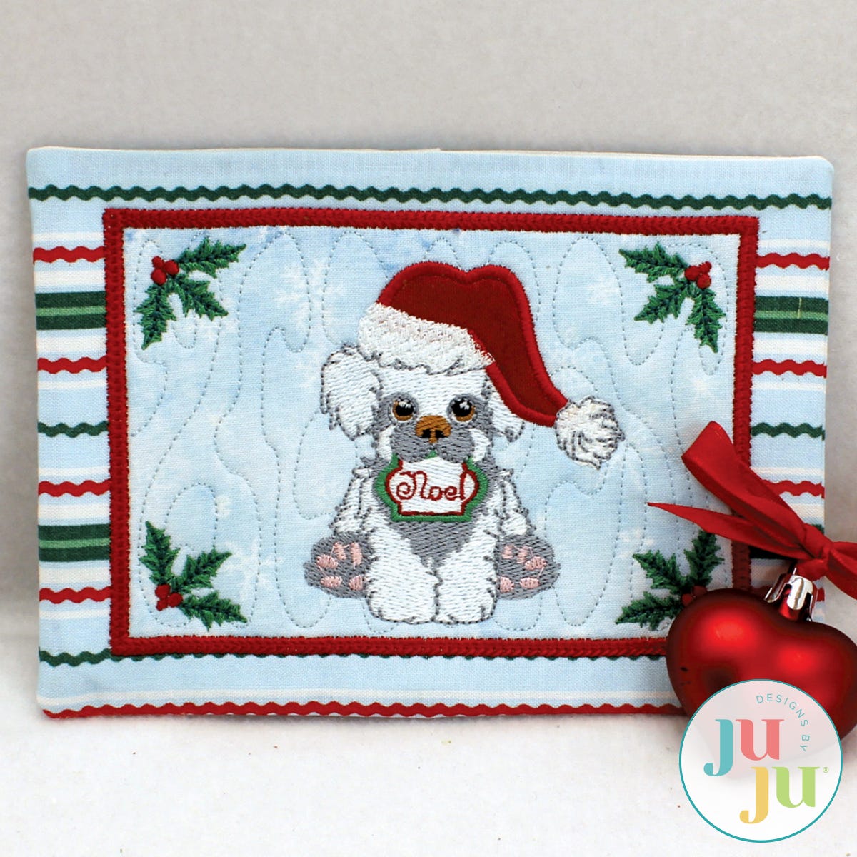 Christmas Puppy Mug Rug by Oma's Place | Machine Embroidery Designs by JuJu