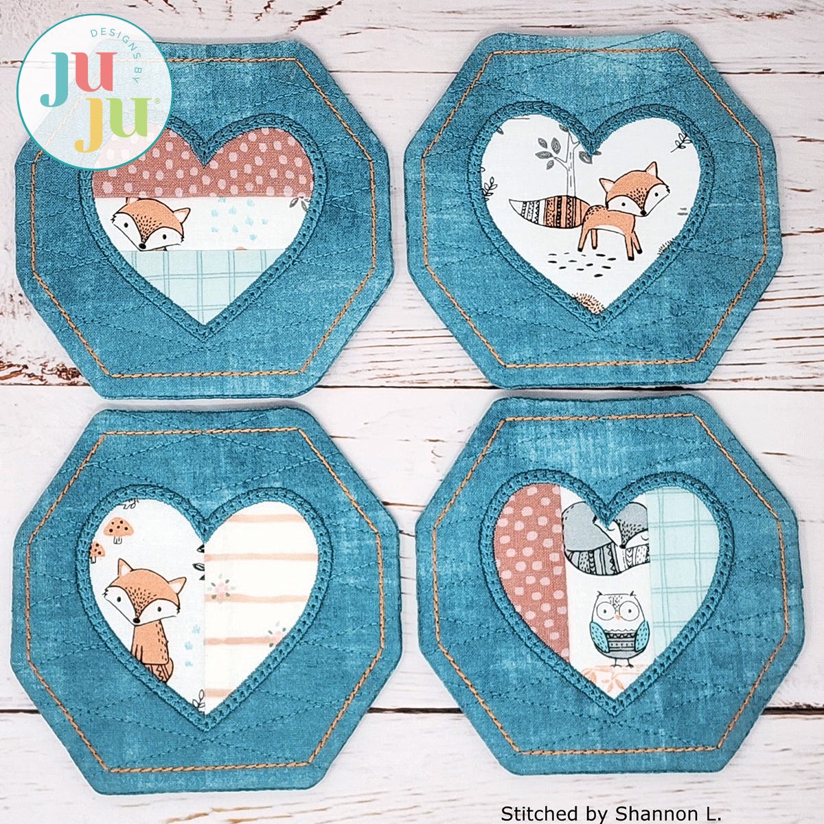 Applique Heart Coasters by Oma's Place | Machine Embroidery Designs by JuJu