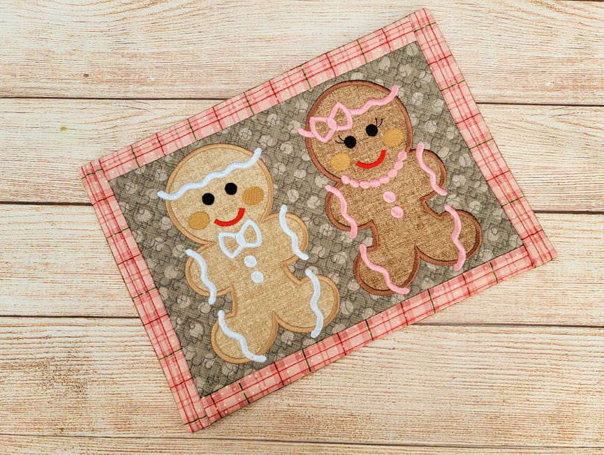 ITH Gingerbread Mug Rug | Machine Embroidery Designs by JuJu