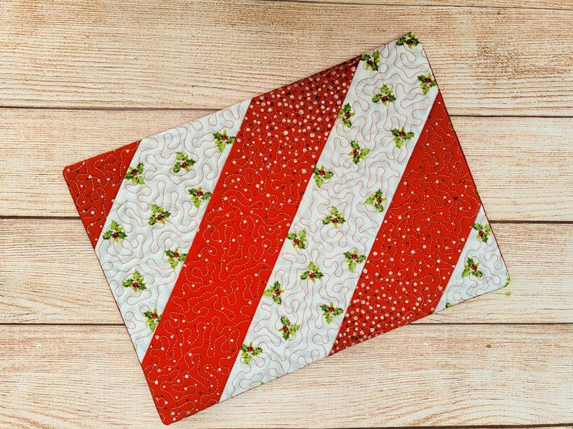 ITH Diagonal Pieced Mug Rug | Machine Embroidery Designs by JuJu